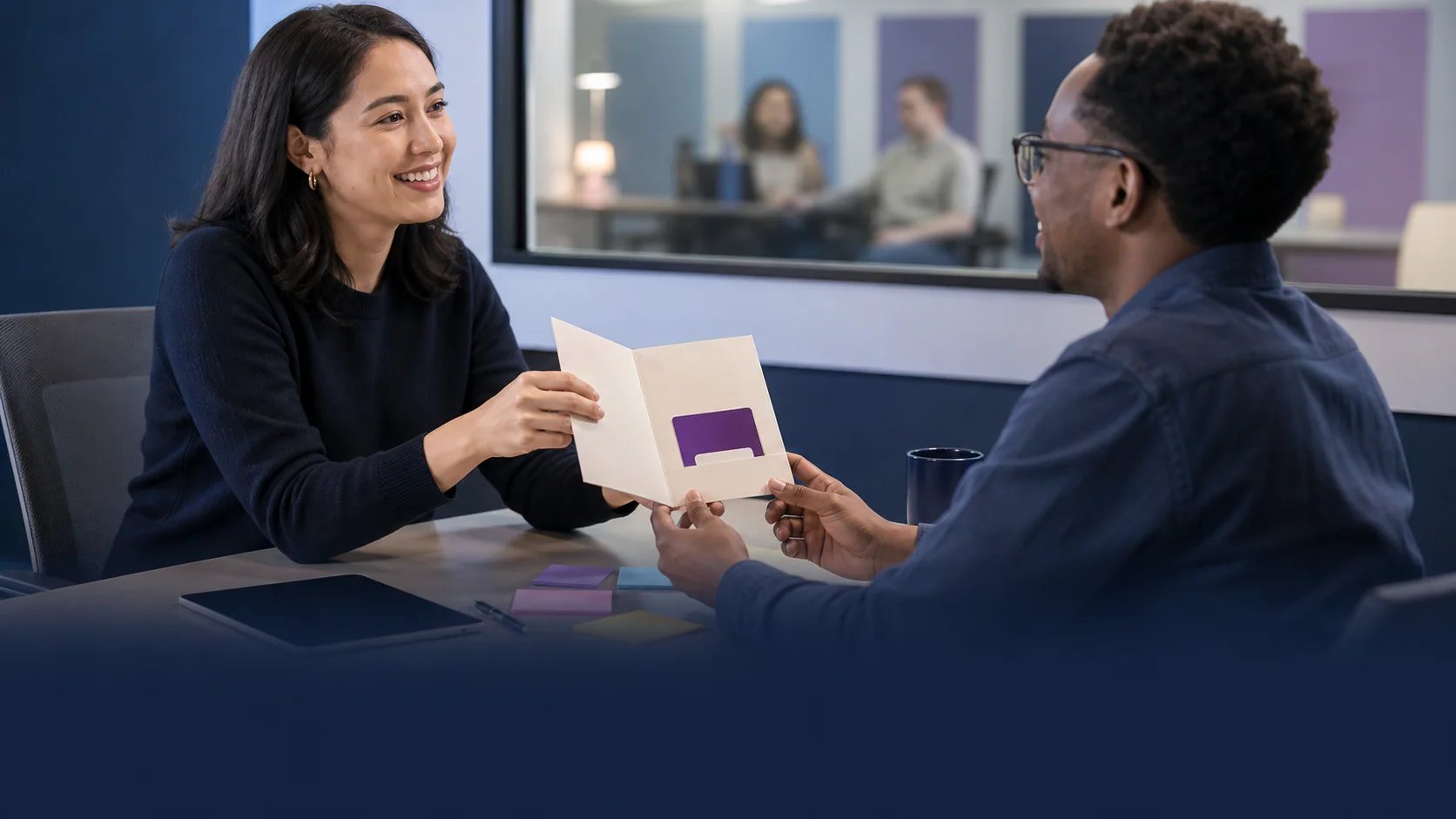 A research participant speaking with a study coordinator